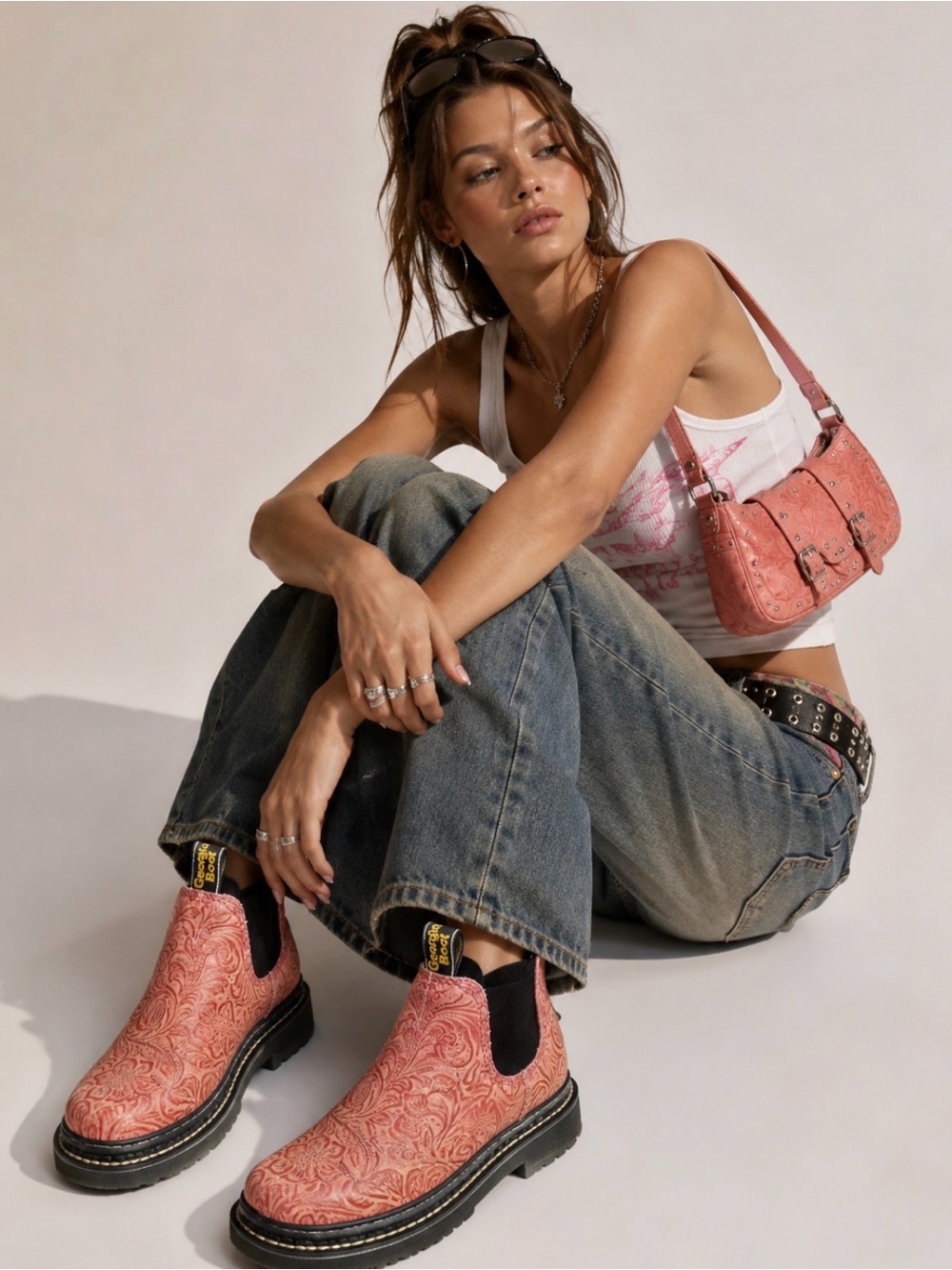 Georgia Boot woman’s Floral-Embossed Red Slip-On 7.5